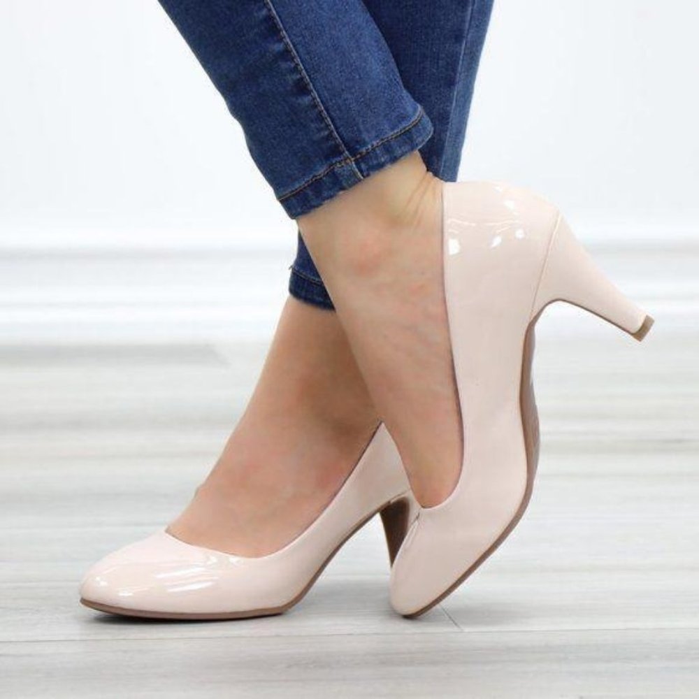 Nude Paten Round Toe Kitten Low Heels Pumps - Picture 11 of 11